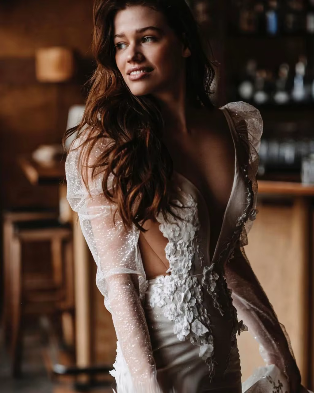 Manches longues de mariage à paillettes