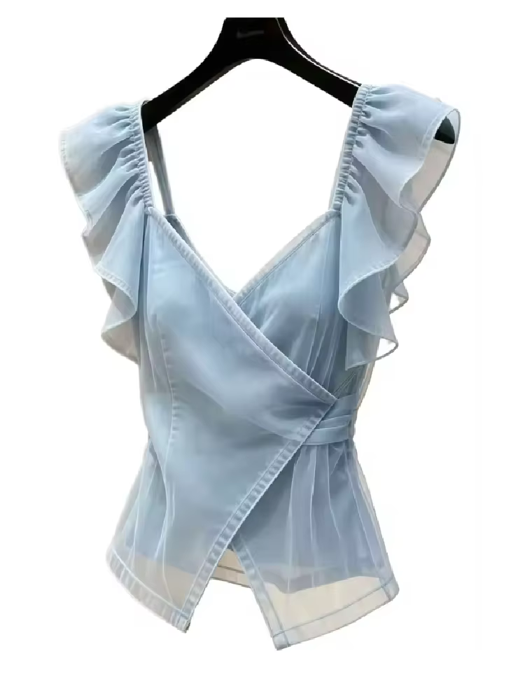 T-shirt élégant bleu à col en V pour femme