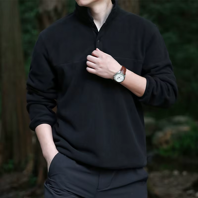 2025 hommes sweat col roulé demi bouton pull mâle polaire décontracté basique élégant vêtements de travail hiver automne veste chaude