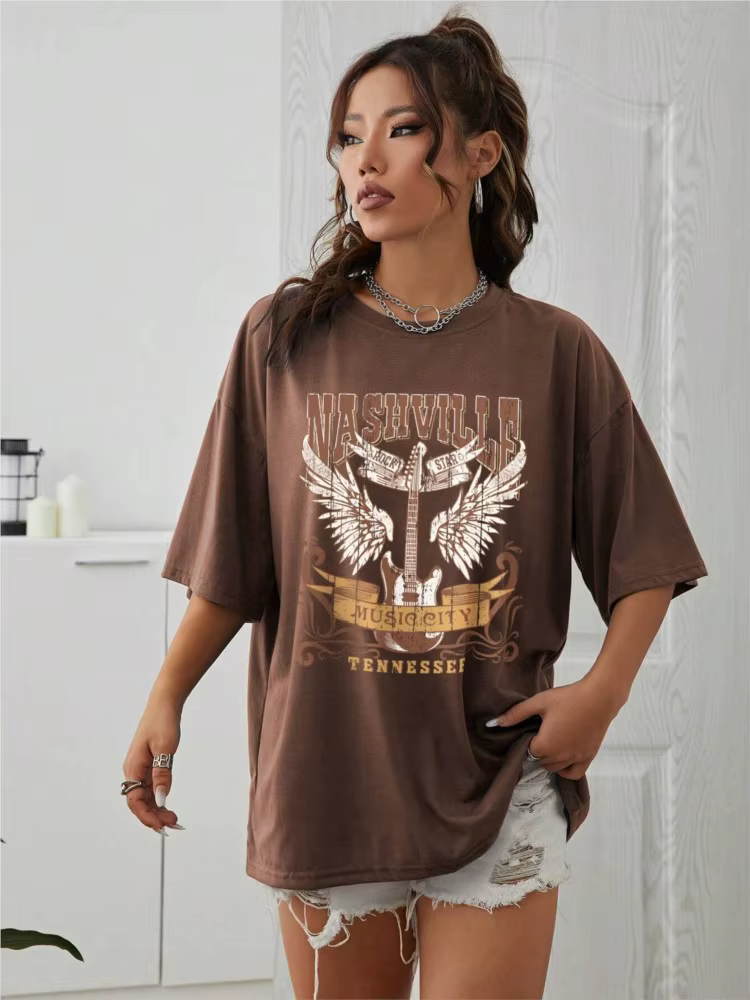 Femme coton T-Shirts Nashville musique ville Tennessee imprime T-Shirts mode femme à manches courtes vêtements confortable hauts de rue