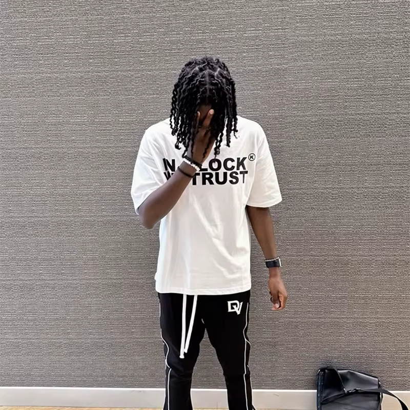 Hommes T-Shirt en GLOCK WE TRUST graphique coton surdimensionné Vintage Harajuku manches courtes hauts t-shirts esthétique Y2k Streetwear vêtements