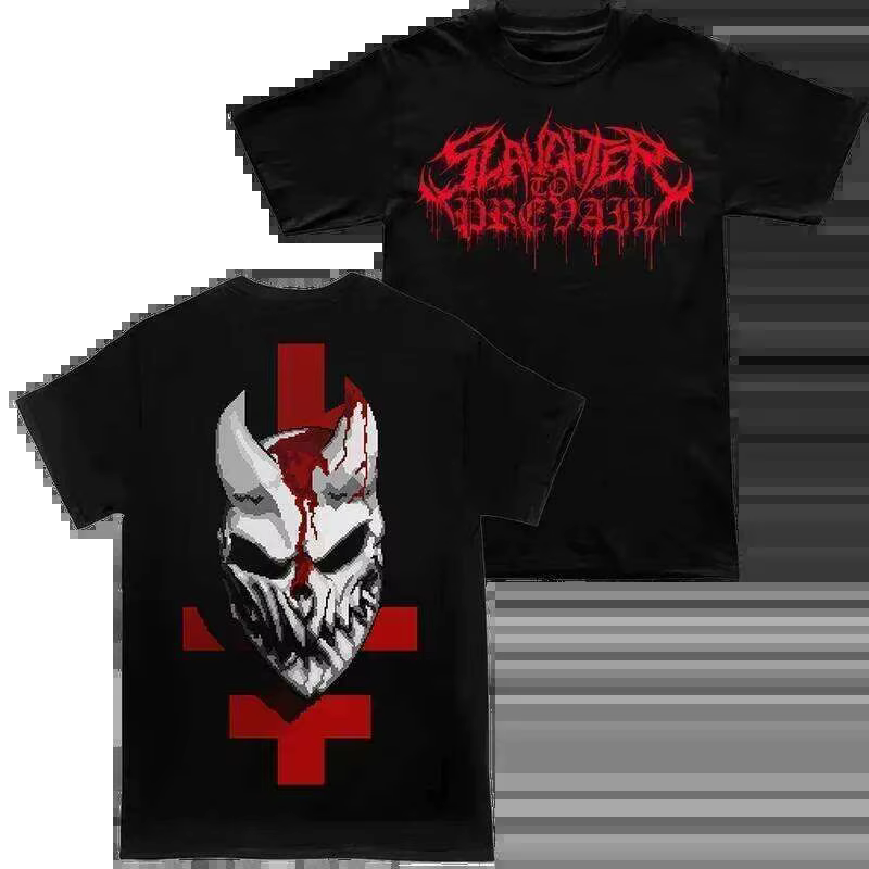 T-shirt graphique masque blanc Slaughter to Prevail Band Tee pour hommes et femmes