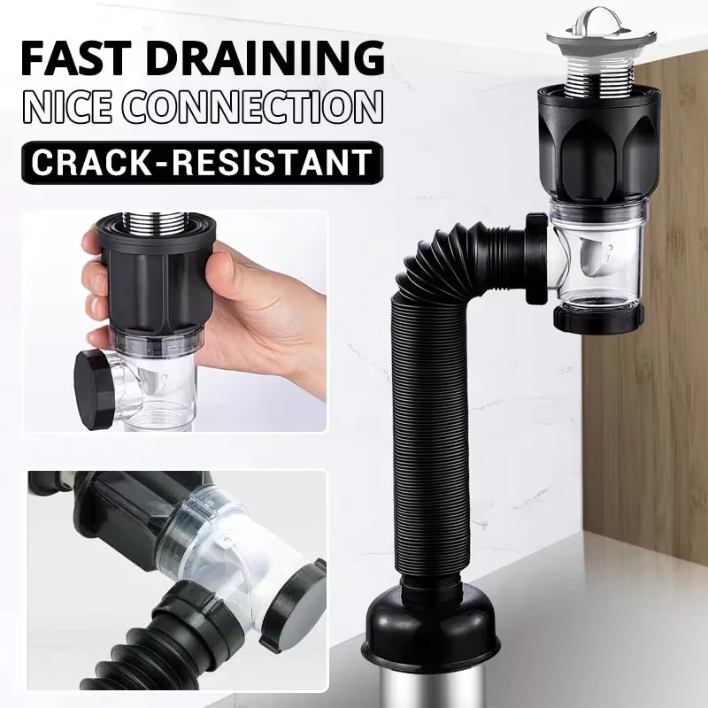 Ensemble de tuyaux de vidange Anti-odeur rabattables, filtre désodorisant rétractable pour évier de cuisine, bec de descente Flexible, salle de bains, Anti-colmatage