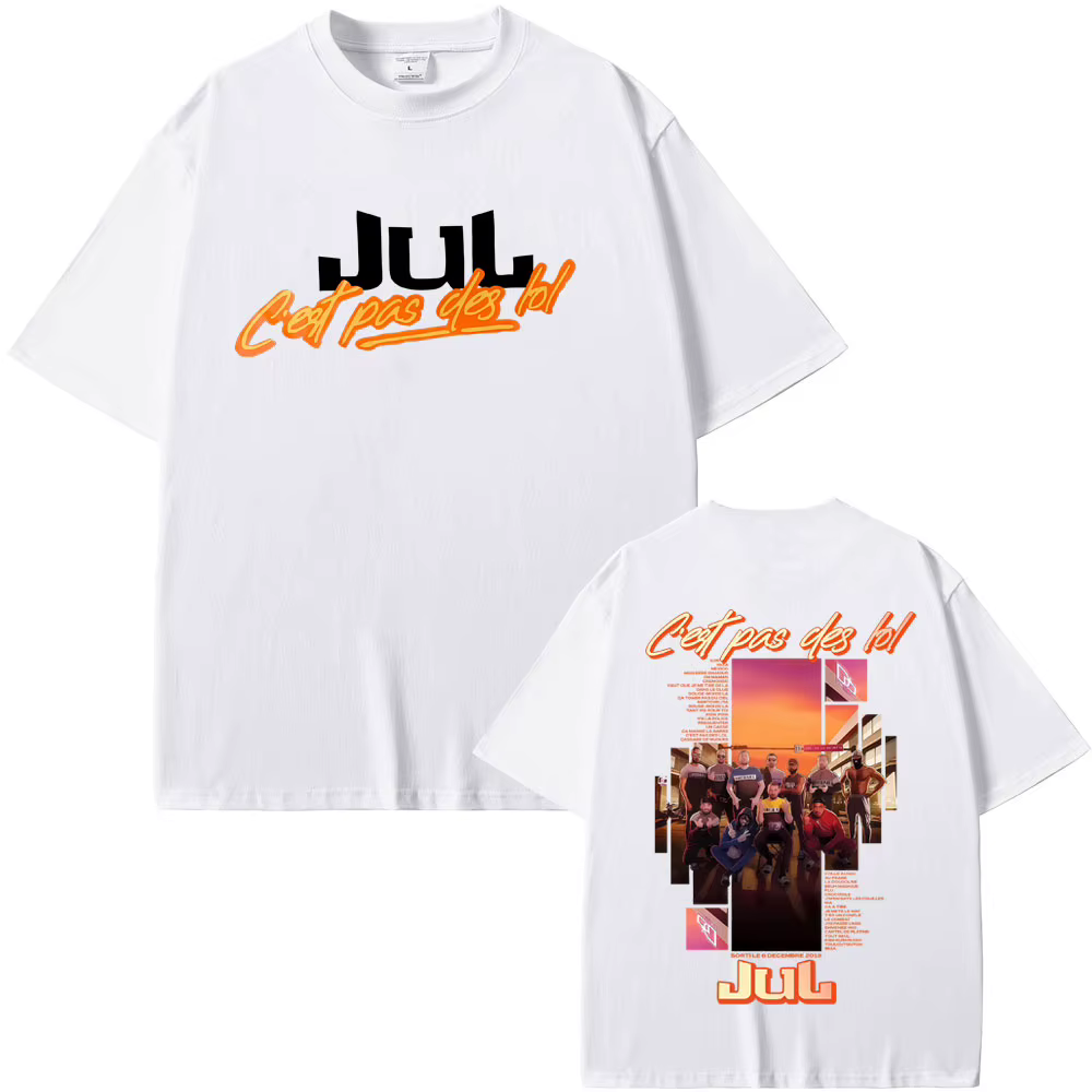 Rappeur Jul Album de musique Tour du monde 2025 T-shirt hommes femmes Hip Hop surdimensionné à manches courtes t-shirts mâle mode Vintage Streetwear