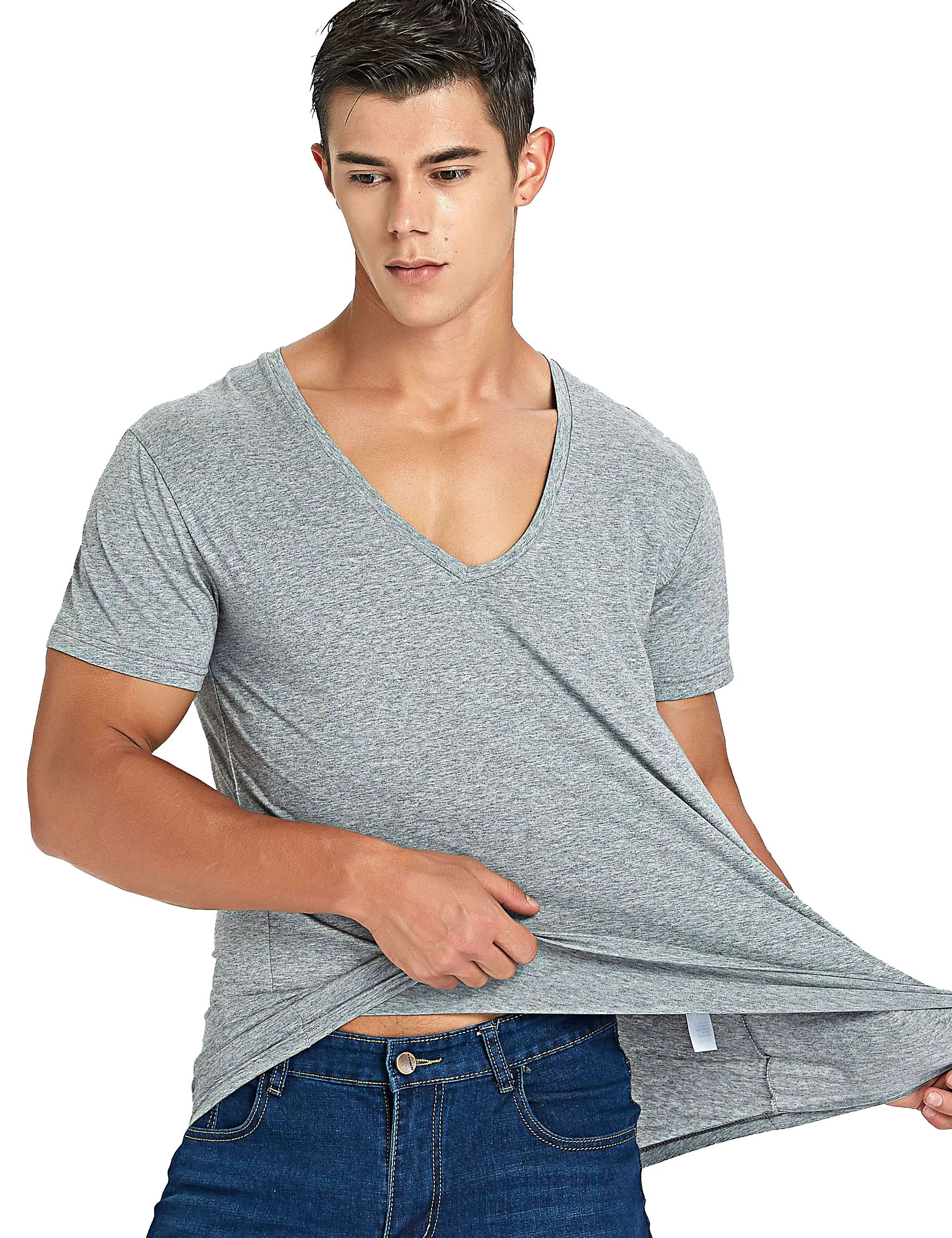 T-shirt à col en V profond pour hommes