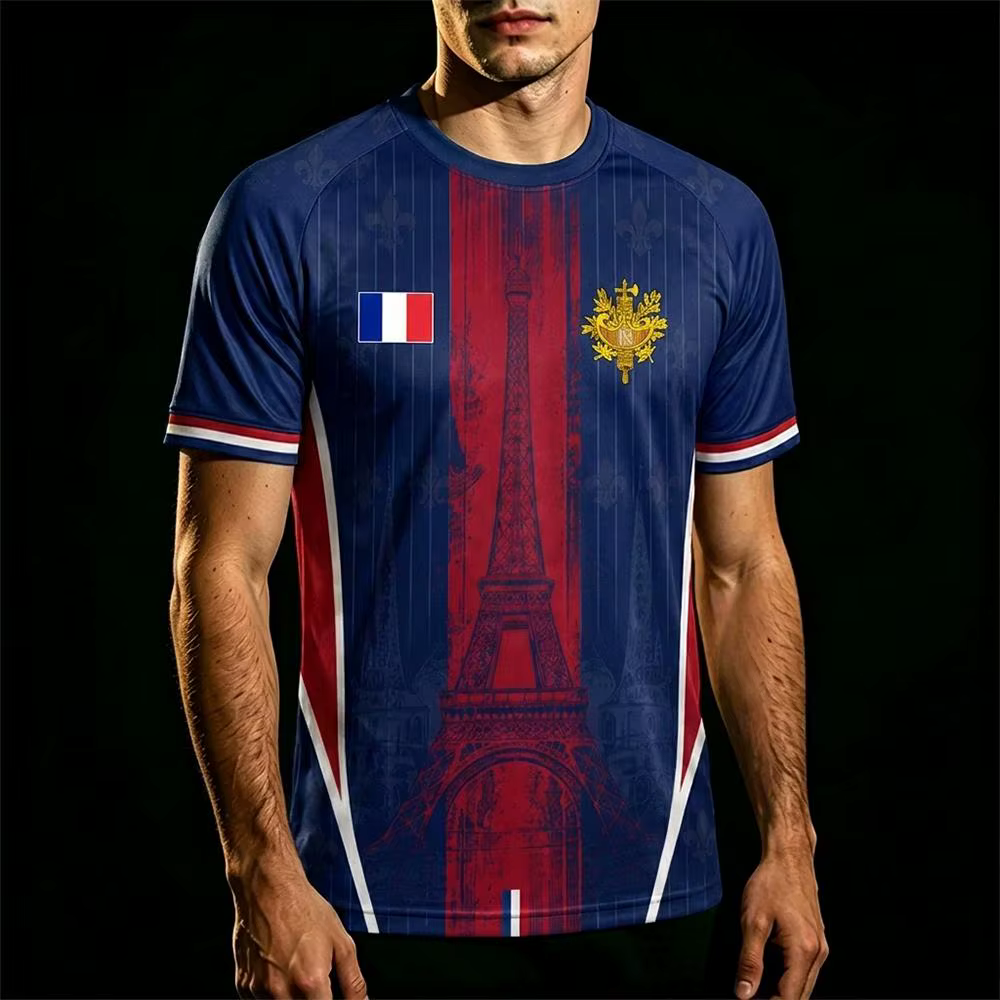 Nouveau T-shirt imprimé drapeau français pour hommes