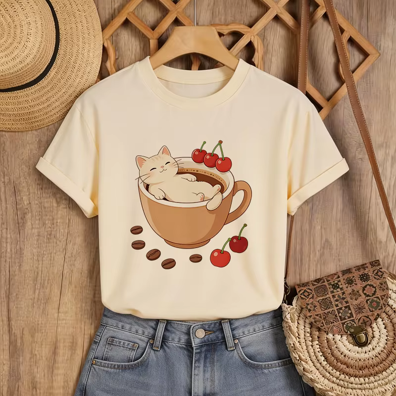 T-shirt drôle pour femme avec imprimé chat mignon