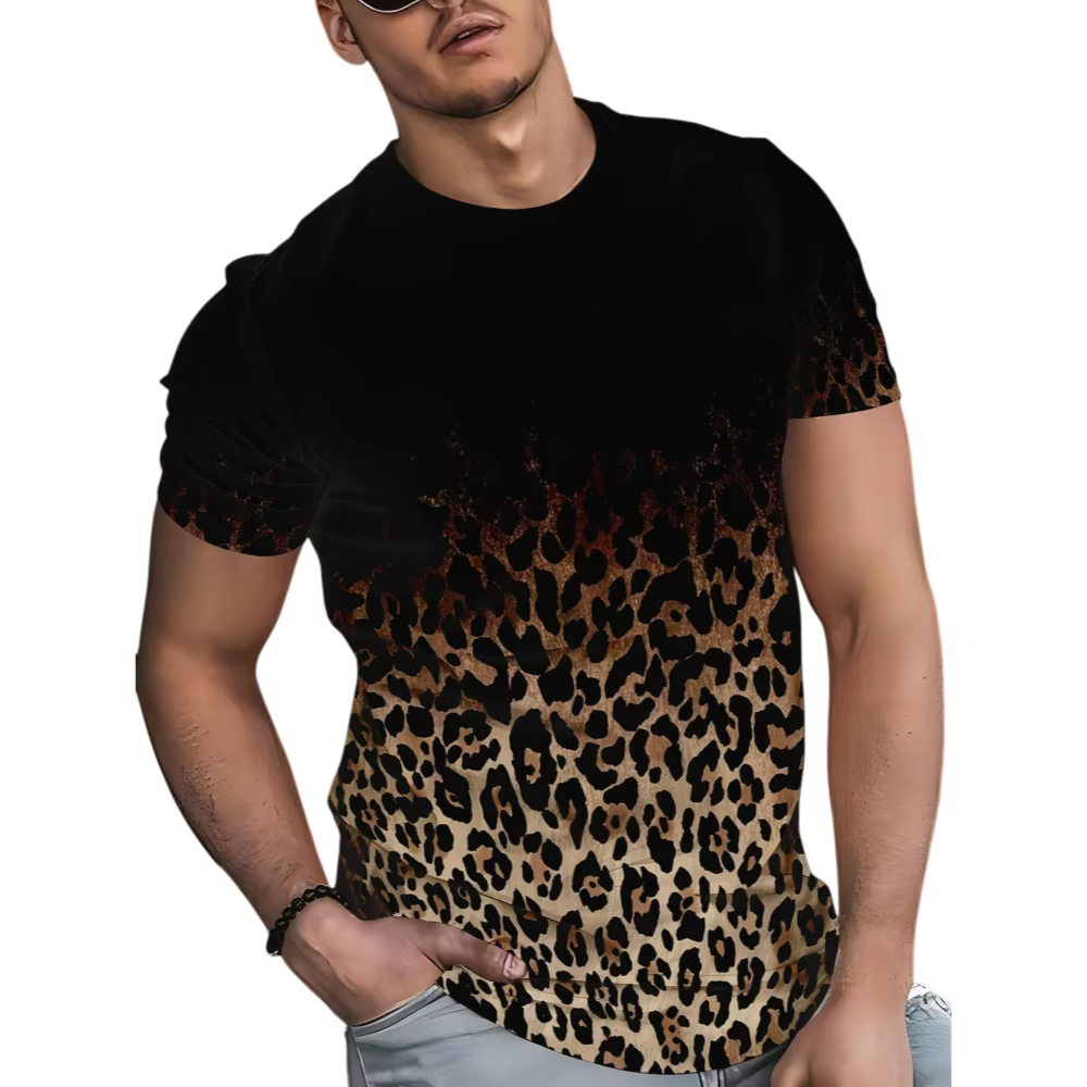T-shirt pour hommes avec imprimé léopard diversifié et motifs innovants imprimés en 3D pour la mode de rue d'été