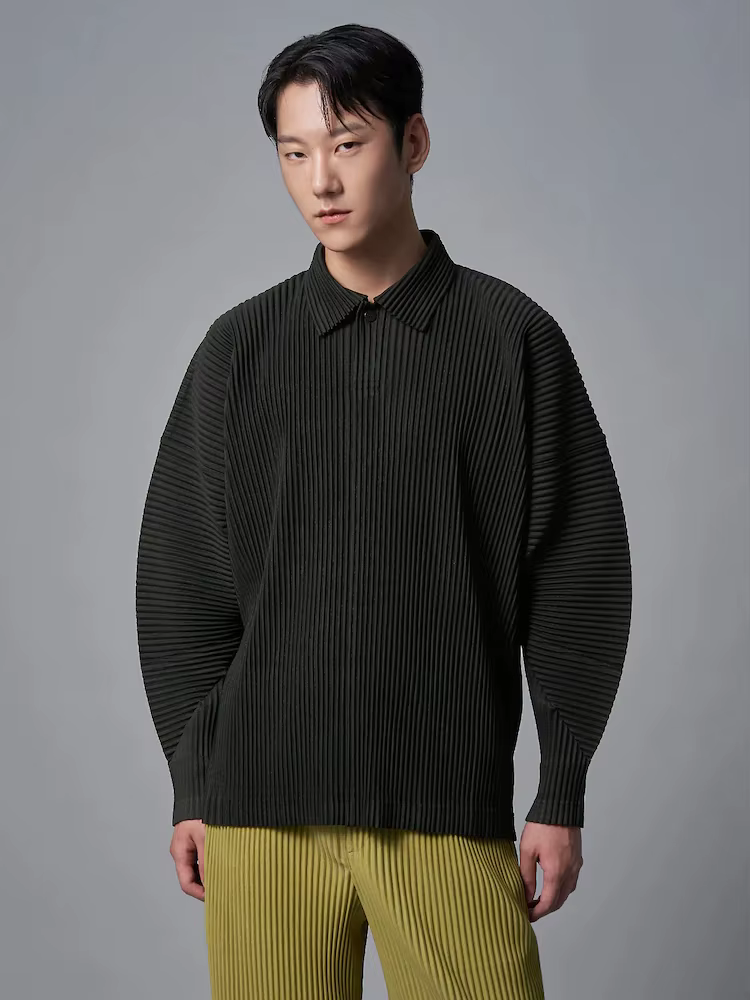 Miyake Plisse haut à revers Polo t-shirt pour hommes