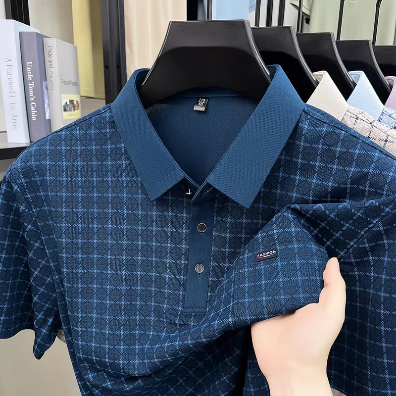 Polo homme à carreaux coupe décontractée avec col à revers