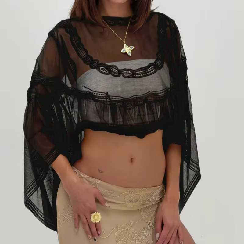 Chemisier poncho transparent pour femme