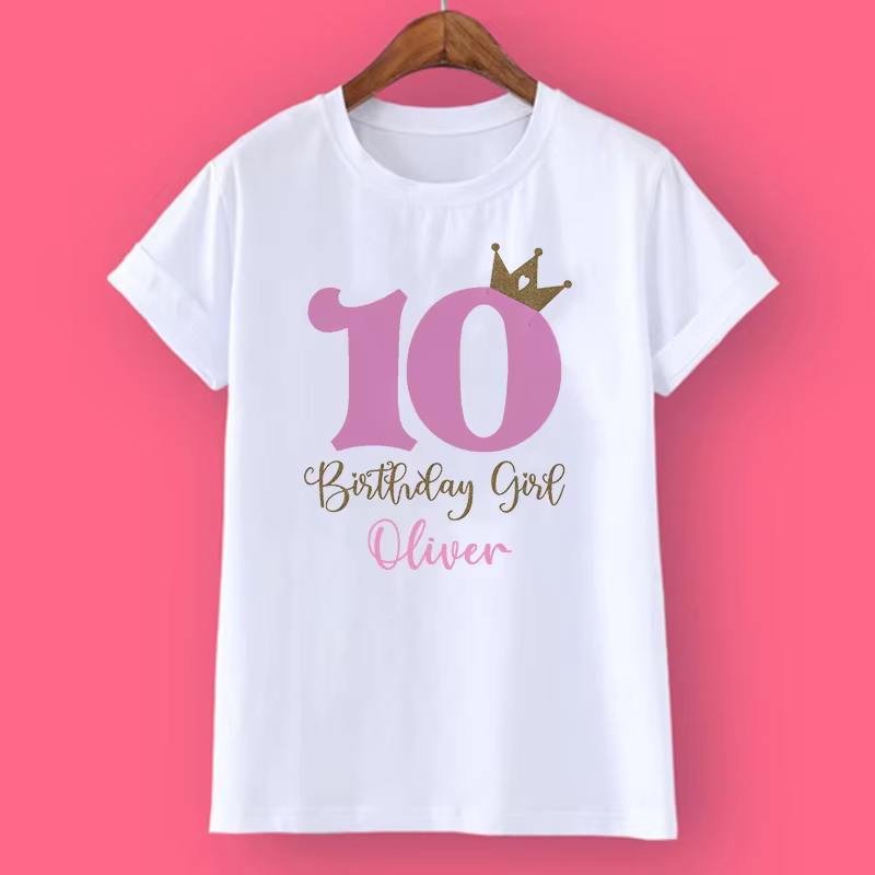 T-Shirt Personnalisé avec Couronne et Nom pour Fille de 1 à 10 Ans, Vêtements de ix, Cadeaux à la Mode
