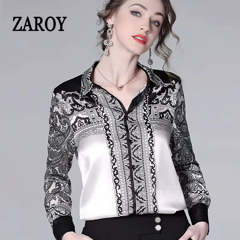 ZAROY chemise en Satin de luxe haut pour femme printemps à manches longues chemisier mince