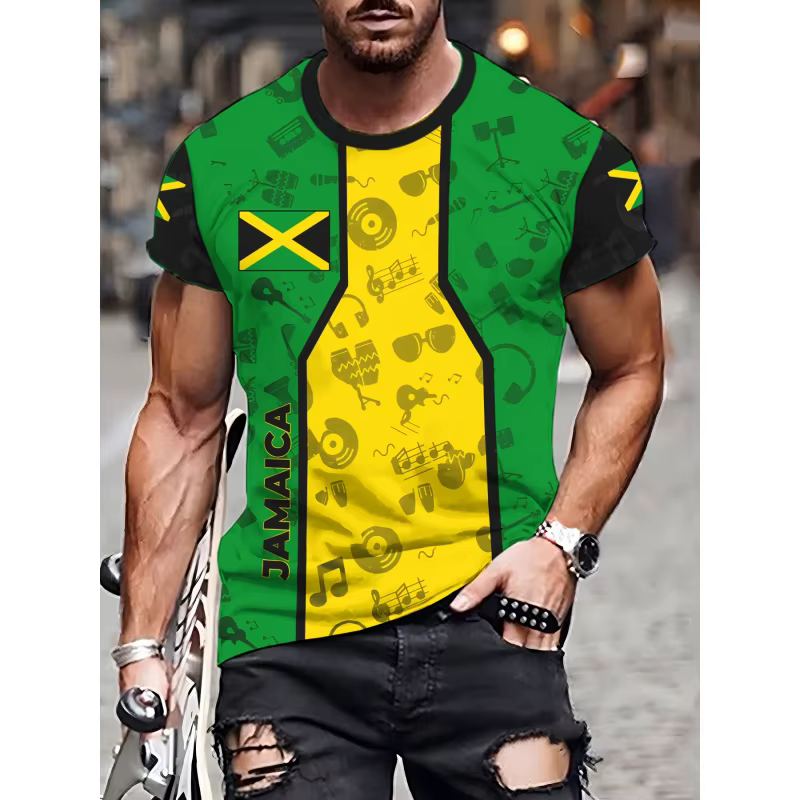 Jamaïque drapeau carte graphique T-Shirt pour hommes drôle jamaïcain 3D imprimé t-shirts été respirant haut col en o à