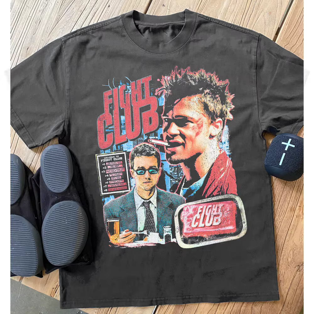 T-shirt imprimé rétro Fight Club Brad Pitt Edward Norton pour hommes et femmes