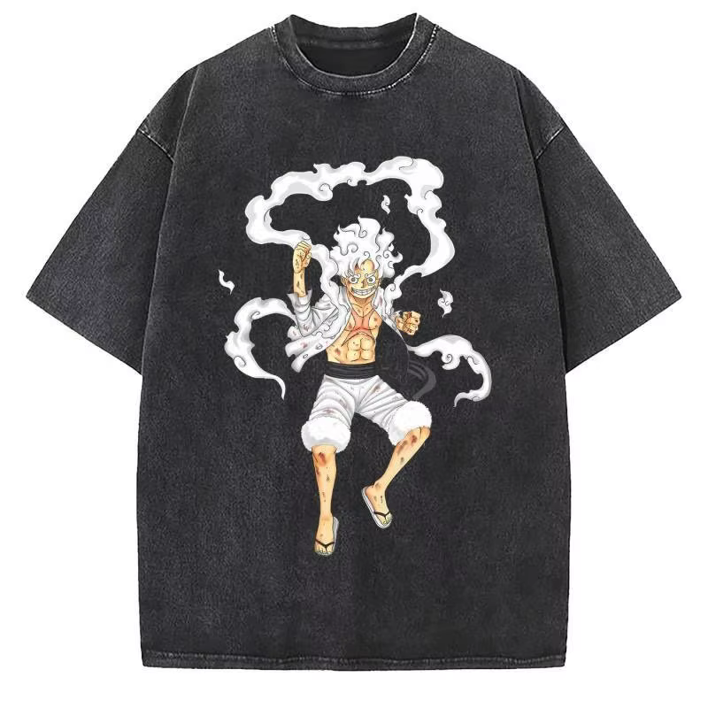 T-shirt unisexe délavé à imprimé graphique anime vintage gothique