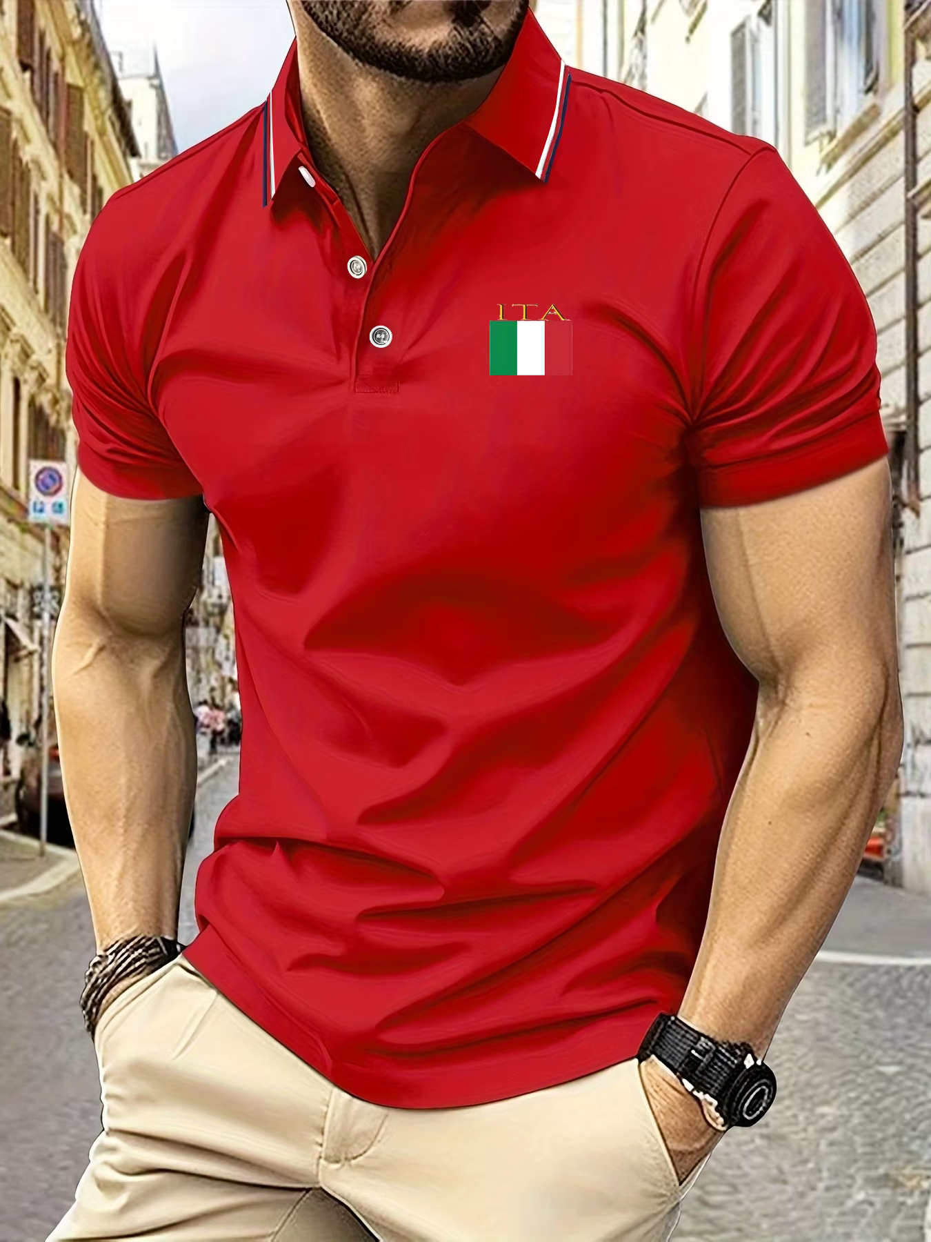 Polo brodé drapeau italien pour hommes