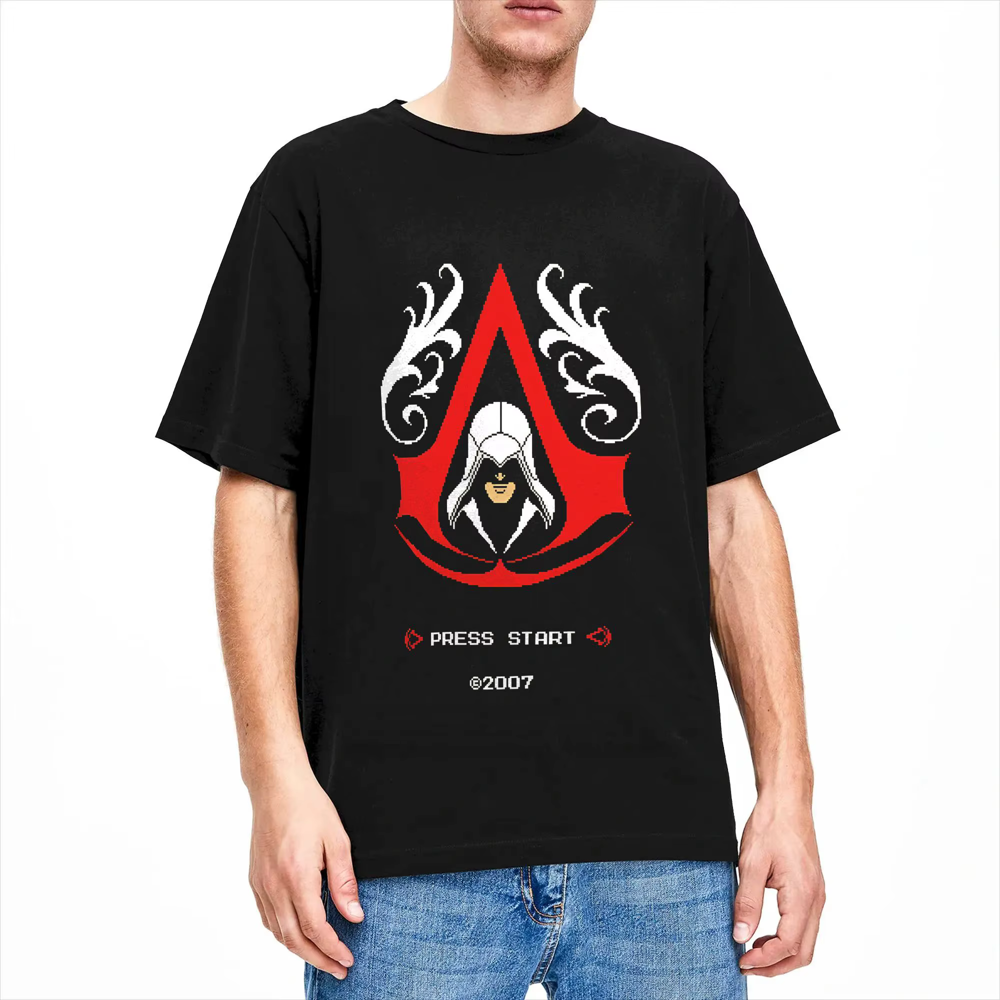 Assassins Creed Pixels T-Shirt d'été décontracté en pur coton