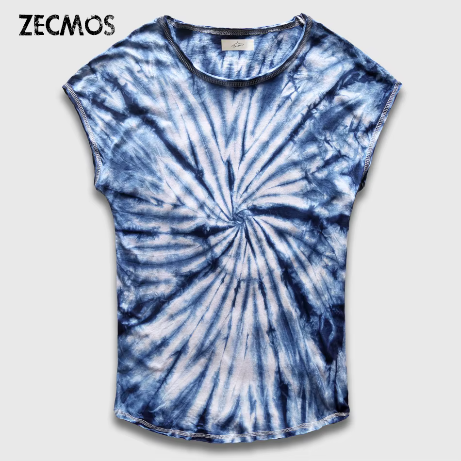 Zecmos-T-Shirt teinture pour hommes à la mode T-Shirt
