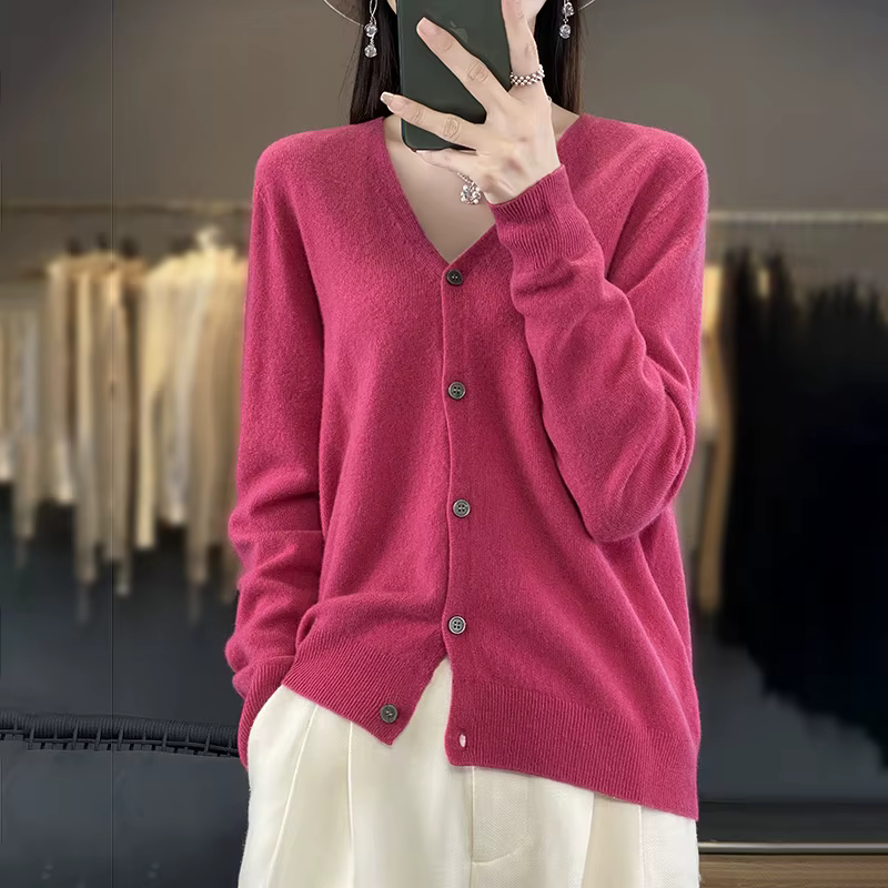 100% laine mérinos pull automne hiver femmes nouveau col rond solide tricoté Cardigan décontracté cachemire tricots à manches longues doux hauts