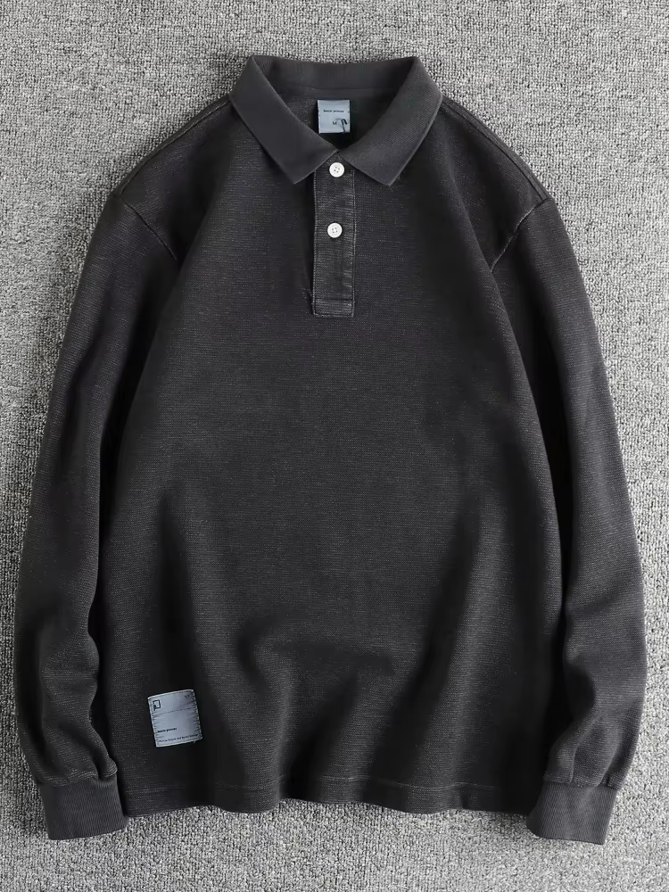 Polo rétro américain à manches longues pour hommes