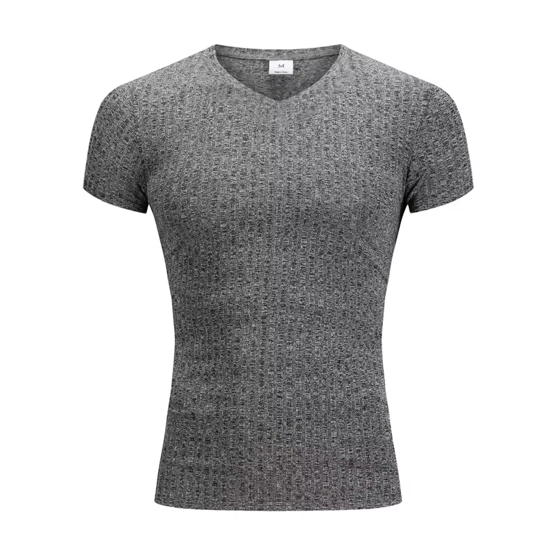 Hommes col en V à manches courtes T-shirt Fitness coupe ajustée sport