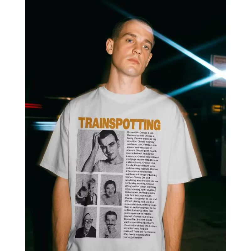 Trainspotting Choose Life Shirt - T-shirt en coton ample et respirant avec affiche de film culte des années 90