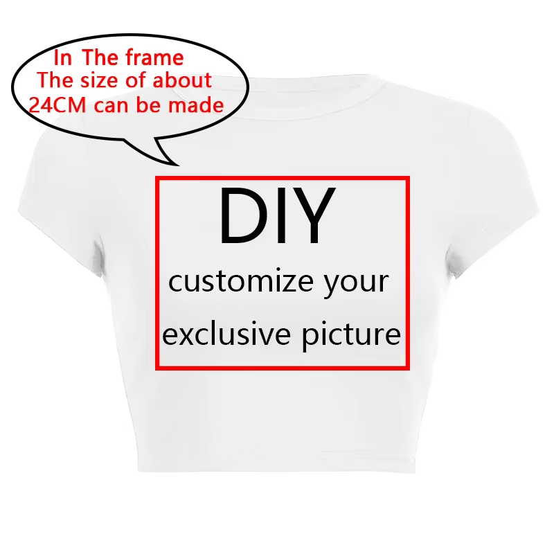 Bricolage votre propre Design motif imprimé personnaliser été à manches courtes col rond couleur unie recadrée nombril femmes hauts courts mode T-Shirt