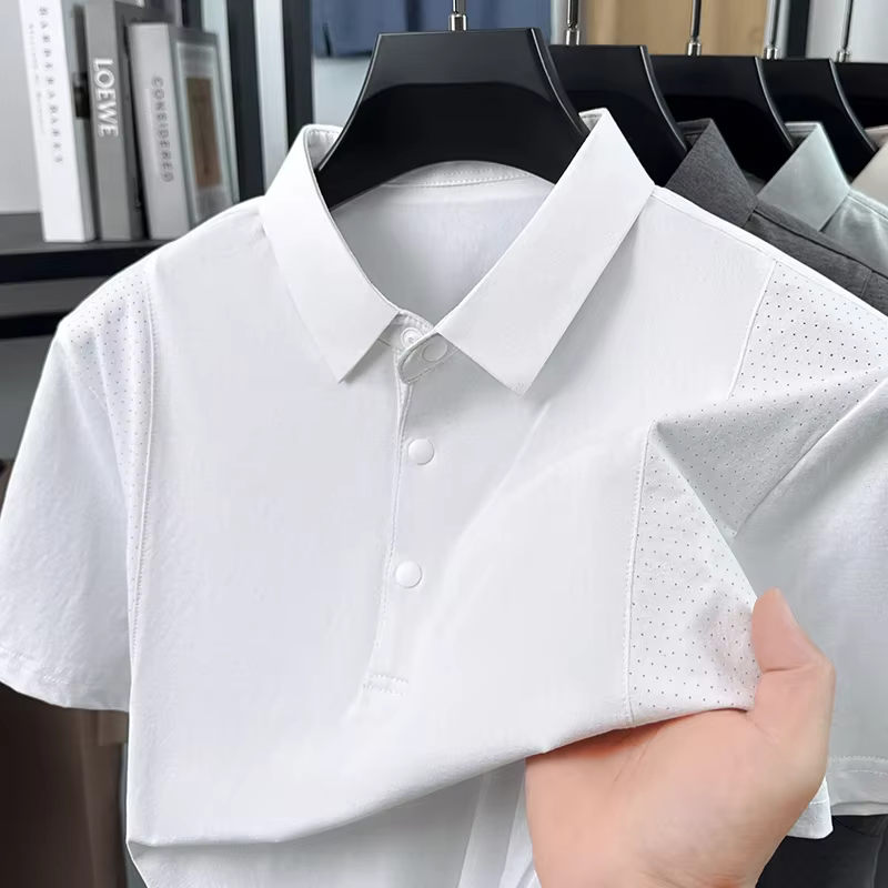 Polo décontracté pour homme en maille respirante et tissu uni