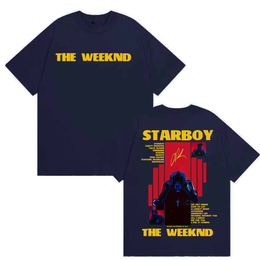 Rappeur THE WEEKND STARBOY Album 2025 Merch t-shirts hommes rue gothique Hip Hop rétro coton à manches courtes T-shirt Y2k Streetwear