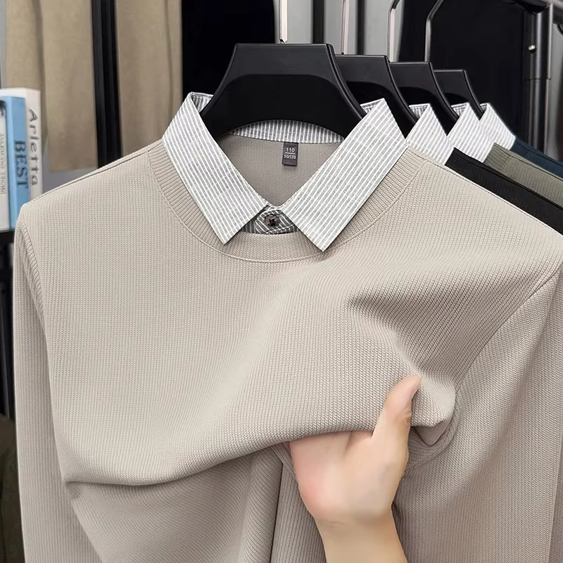 Nouveau Polo Homme 2026 Effet Deux Pièces – T-shirt Décontracté à Manches Longues et Col