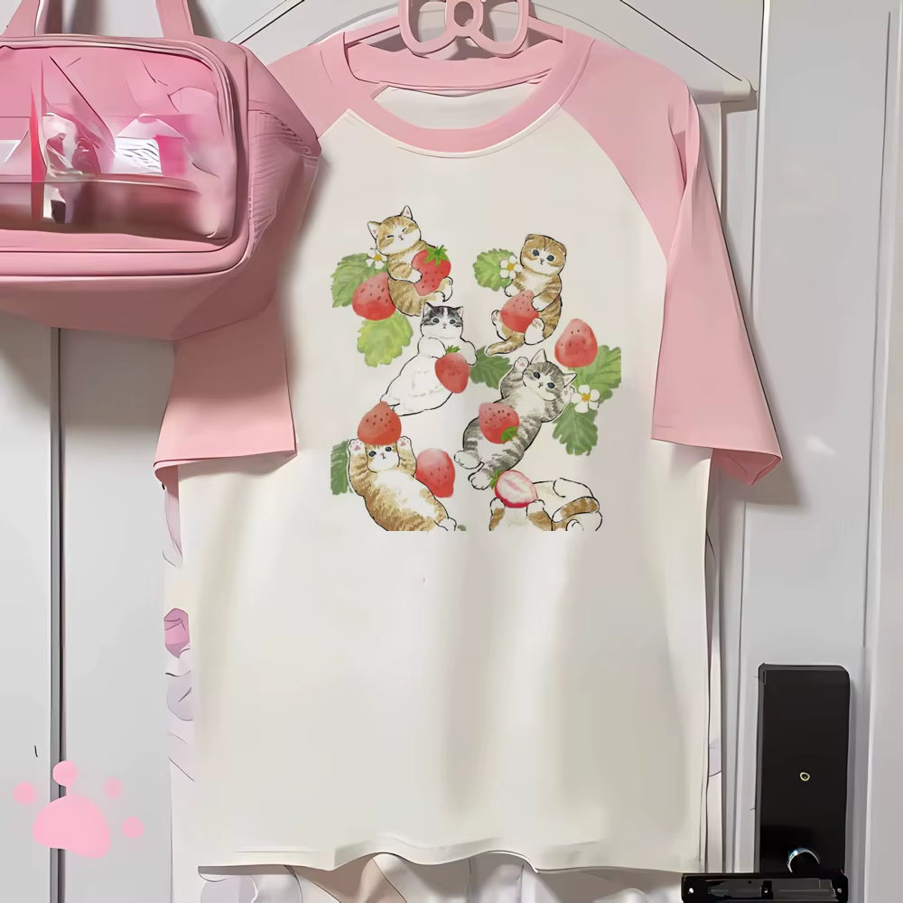 Fraise t-shirts femmes imprimé design vêtements actifs tenue décontracté t-shirt femme années 2000