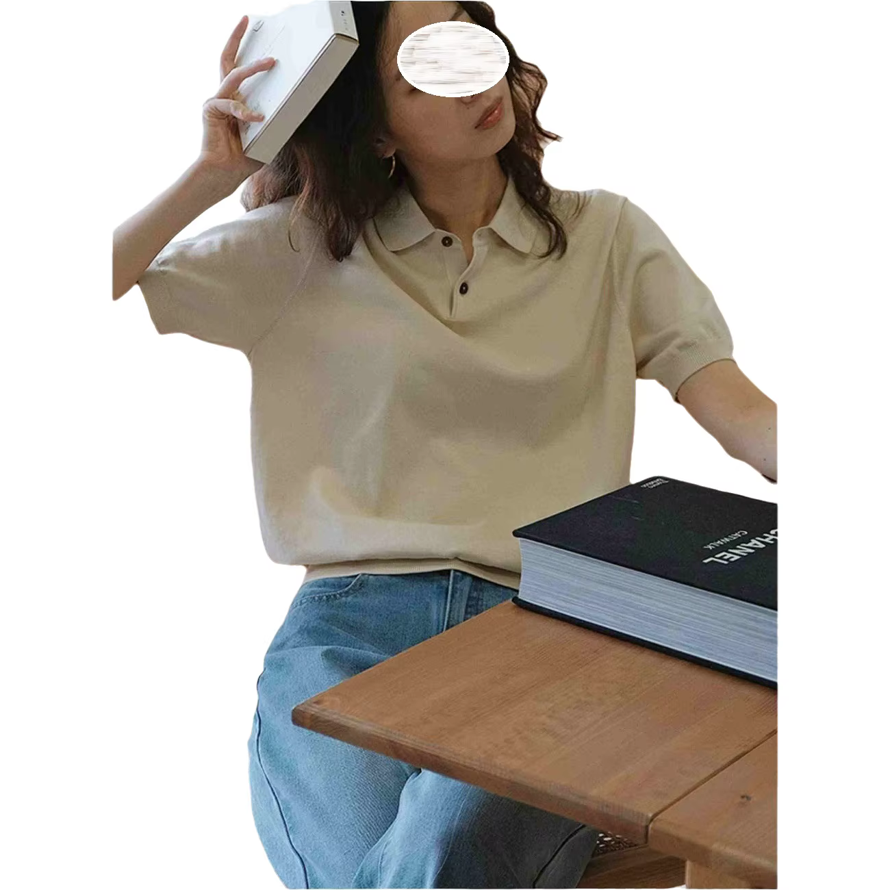 Polo tricoté à manches courtes pour femme