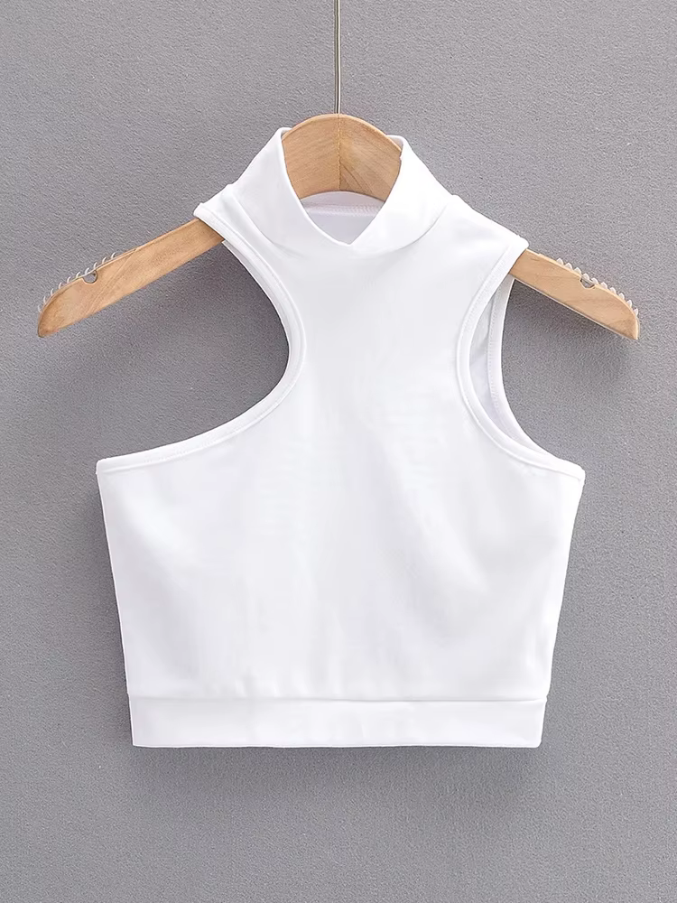 Haut court asymétrique à col roulé pour femme