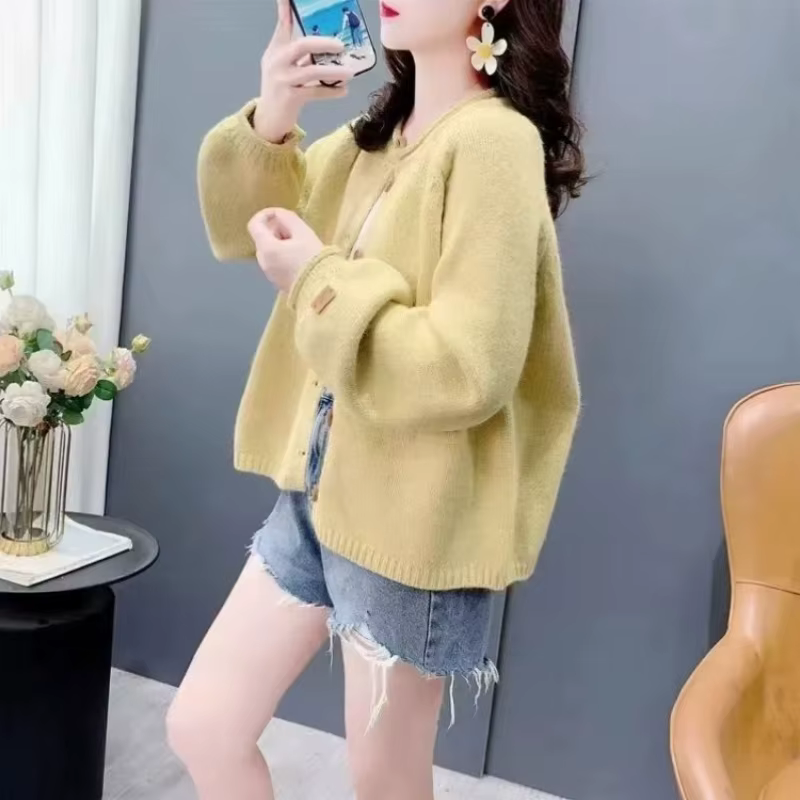 Pull tricoté à col rond pour femme, vêtements bon marché, nouveautés tendance 2025, décontracté, attrayant, tenue de bureau, Cardigan solide pour femmes