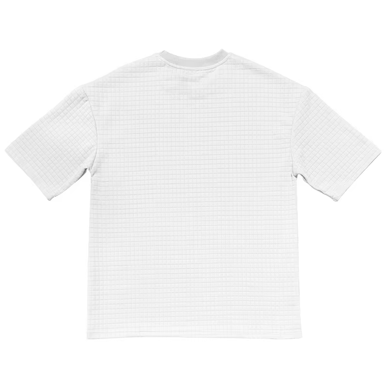 Nouveau T-shirt à manches courtes uni à col rond et petits carreaux pour homme