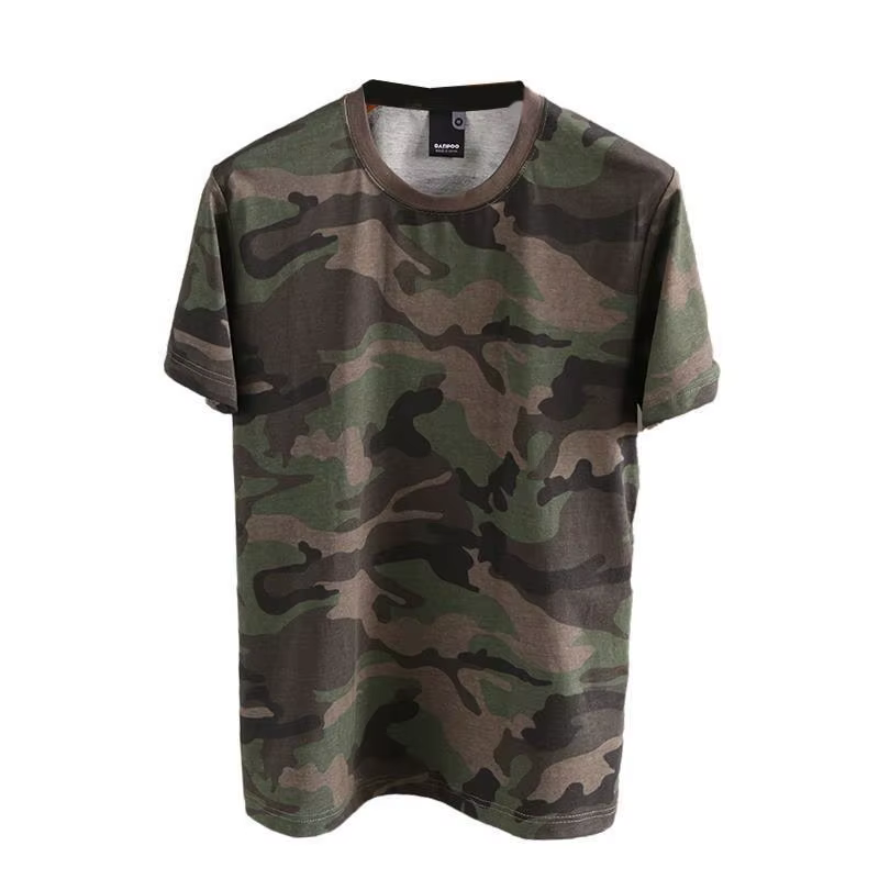 T-shirt décontracté à manches courtes coupe ample camouflage col rond imprimé en polyester fin pour homme et femme grande taille été 2025