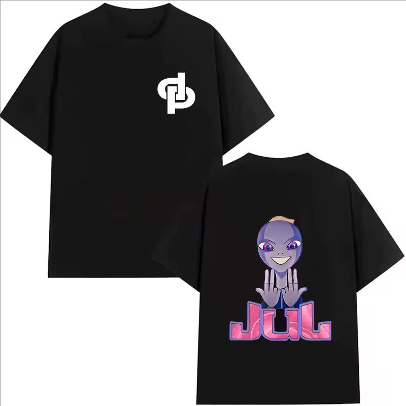 Nouveau Maillot d'été Jul DP T-shirts pour hommes imprimés à la mode rue Hip-hop surdimensionné haut col en o HD imprimé graphique manches courtes