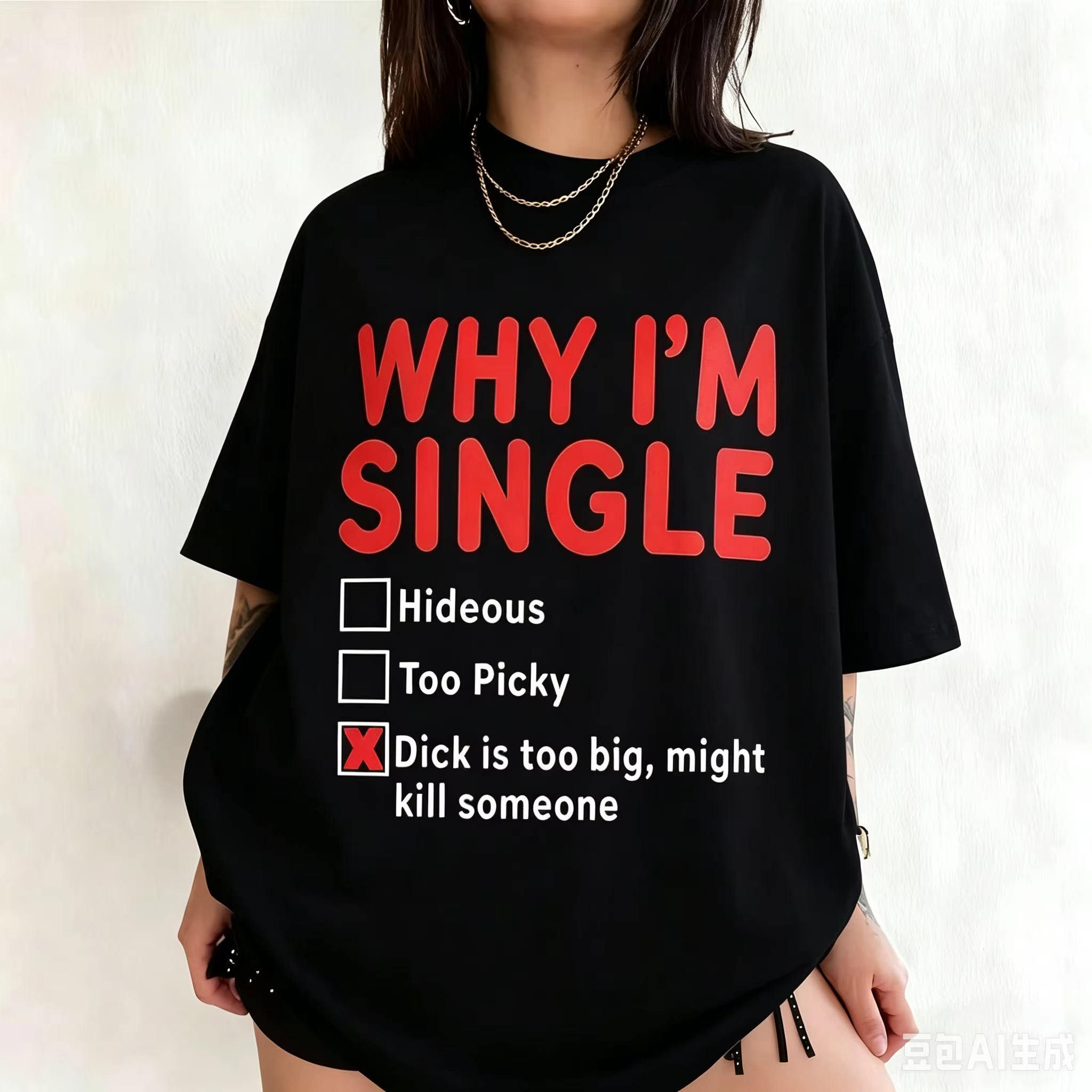 T-shirt imprimé amusant « WHY IM SINGLE » pour femme