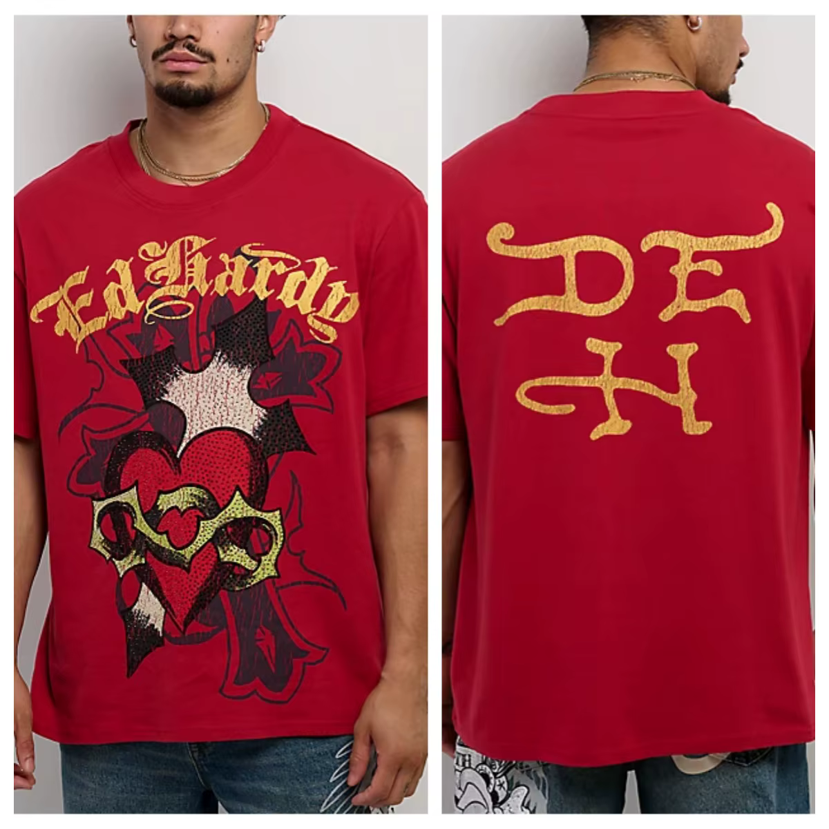 T-shirt Ed Hardy Bat Skull Vintage Street Trendy Brand en coton avec motif graphique pour hommes et femmes