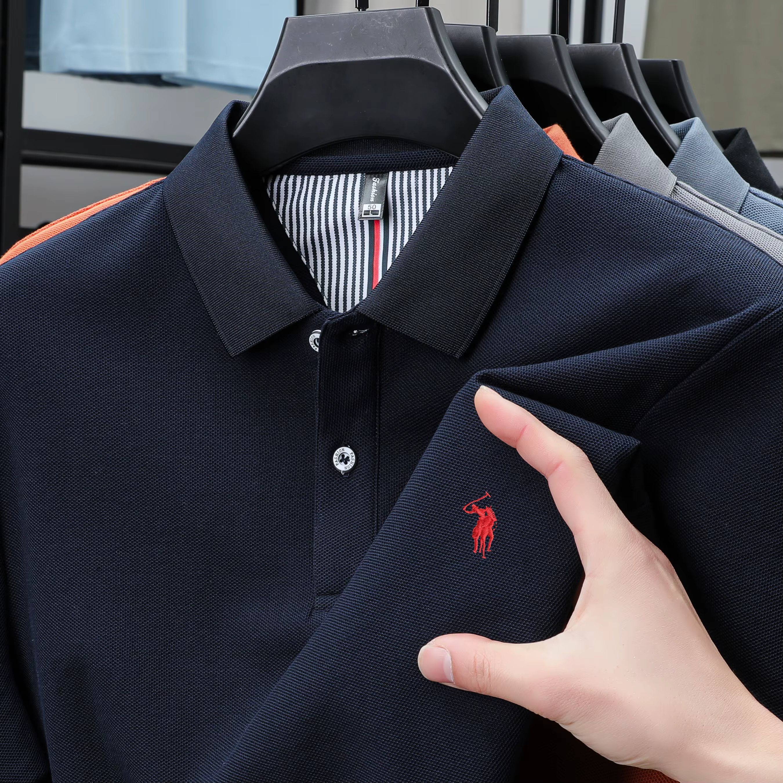 Été hommes de luxe marque Swing Spurs brodé polo shirt 100% coton anti-rides respirant peau amiable affaires Casual Top