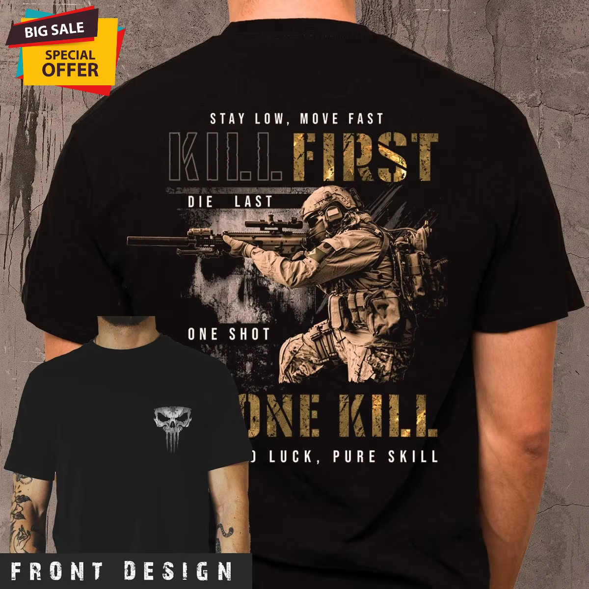 Restez le faible mouvement rapide. T-Shirt de Sniper militaire nouveau 100% coton col rond manches courtes été