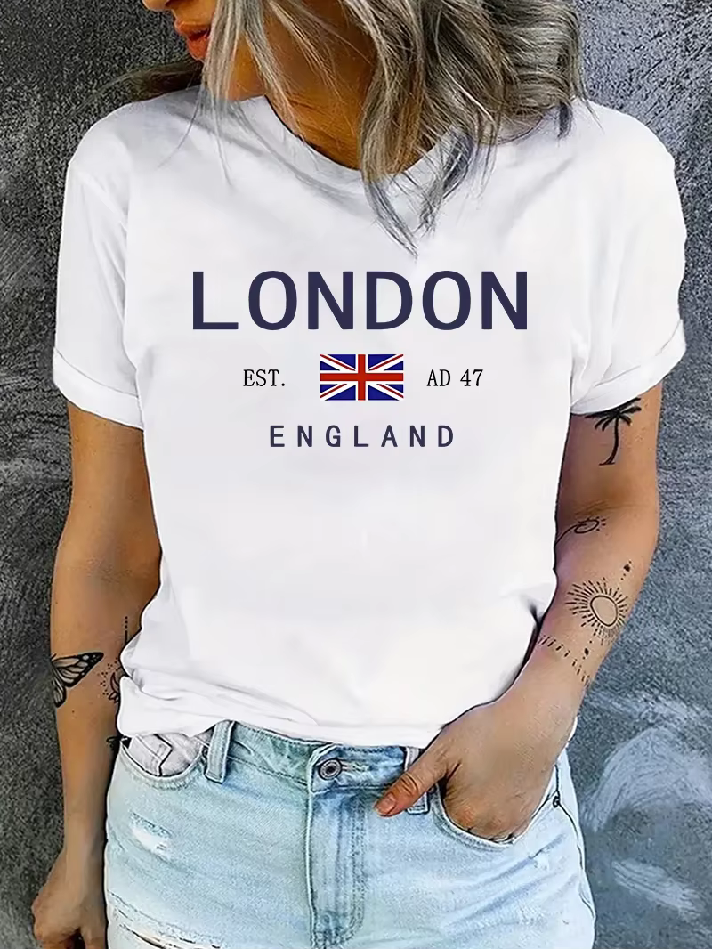 T-Shirt à Manches Courtes et Col Ras du Cou pour Femme Vêtement Décontracté avec Lettres Imprimées