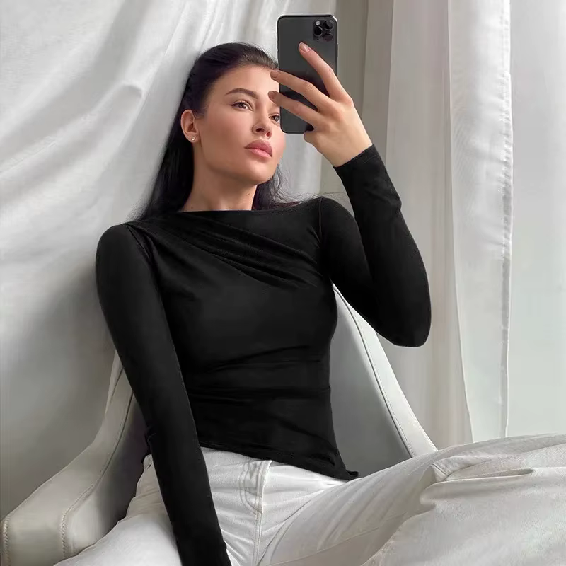 Haut à manches longues blanc T-Shirts femmes basique