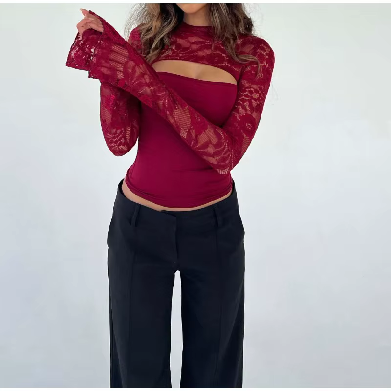 Nouveau T-shirt en dentelle pour femmes haut polyvalent vêtements