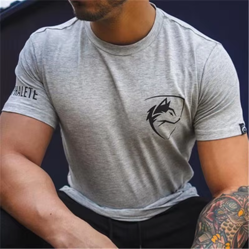 2024 T-shirts de sport d'été hommes en plein air Fitness entraînement T-shirt mode tendance coton élastique course à