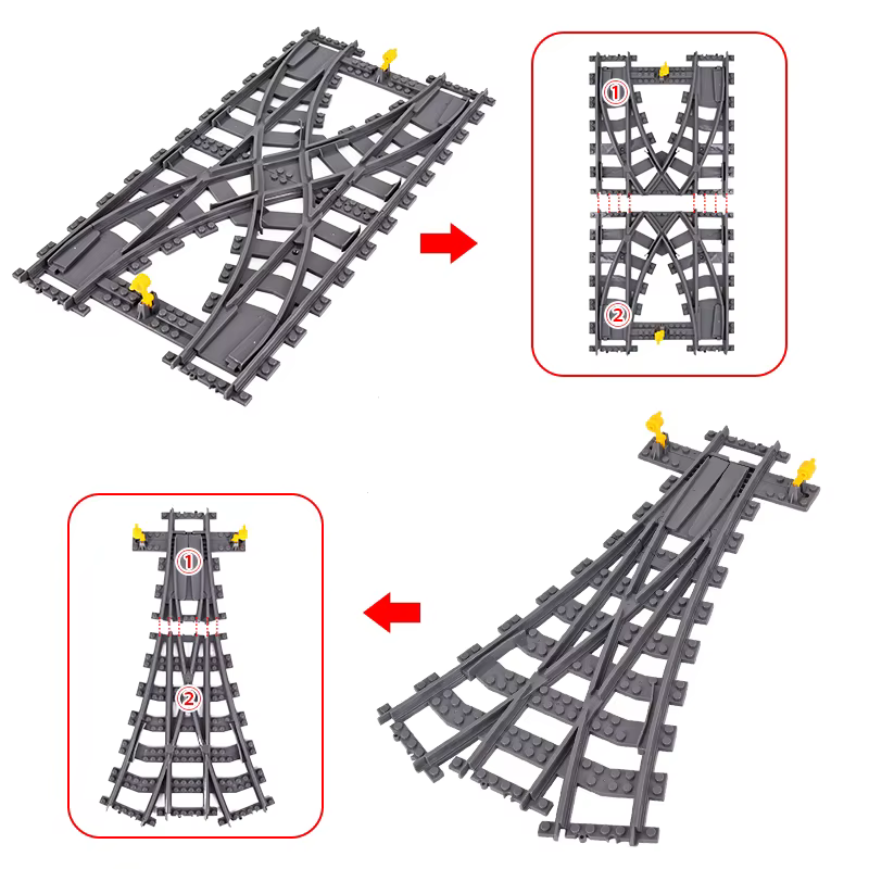 Trains de ville de haute technologie, voies flexibles, Rails droits et incurvés, interrupteur de croisement, blocs de construction en briques, jouets créatifs pour enfants