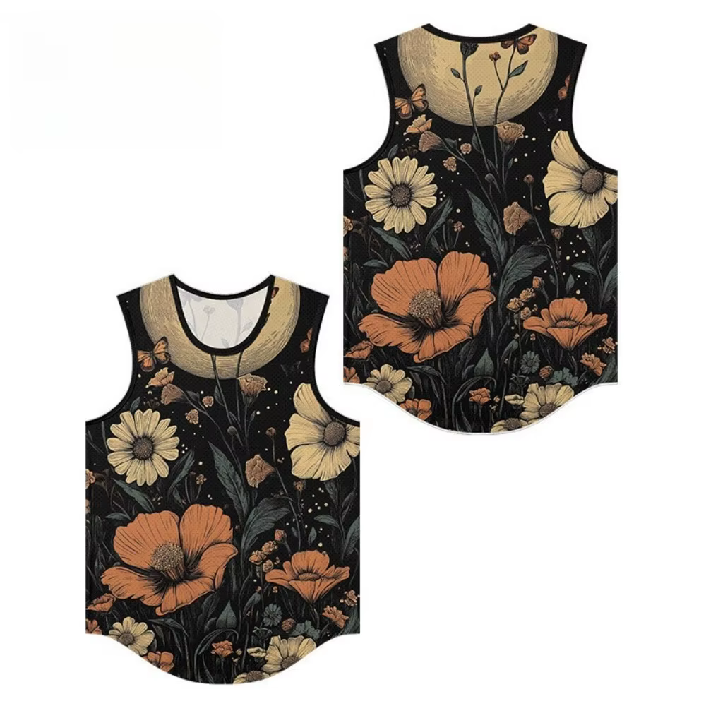 Crâne Muscle Blossom Floral Hommes Débardeur Gilet Respirant Été Beachwear Lâche Tendance Rue Mode Sport Surdimensionné Vêtements