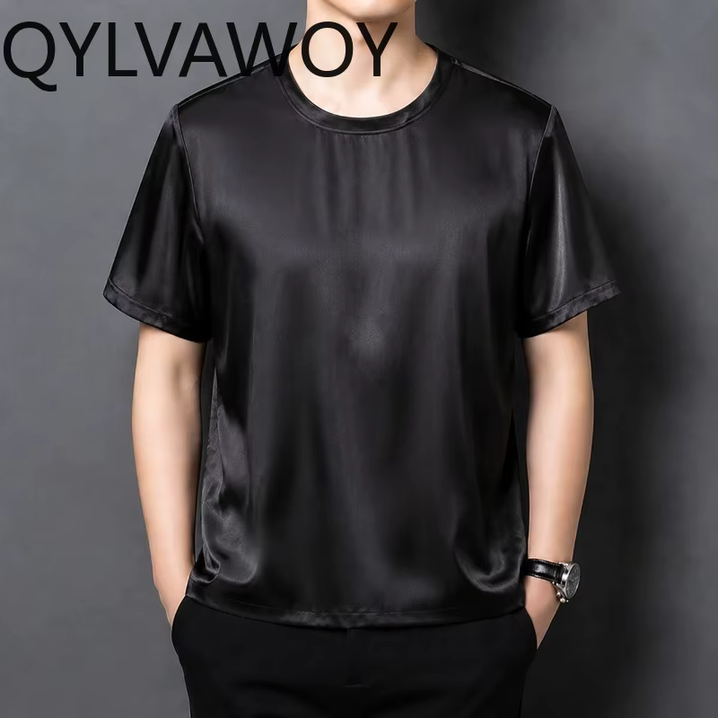 QYLVAWOY T-shirt fin d'été 100% Soie de Mûrier pour Homme