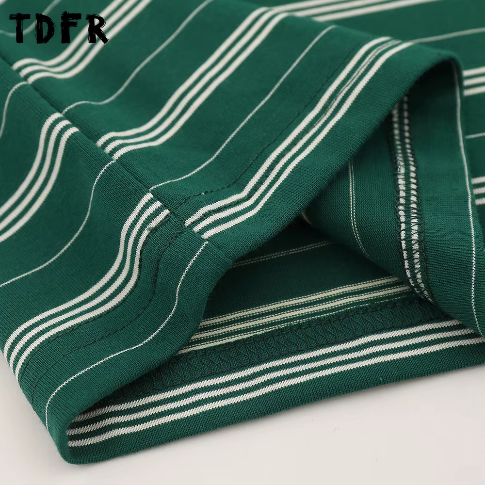 Rayé à manches longues T-shirt hommes broderie automne rétro décontracté col rond en coton
